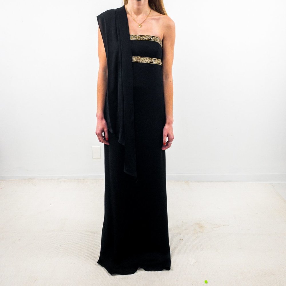 Marchesa 2 Silk Goddess Formal Maxi Gown Black - Picture 8 of 13